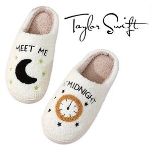 Taylor Swift Midnight "Meet Me At Midnight" Fluffy Slippers NonSlip White 9.5-10